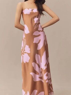 Hutch Strapless Column Satin Maxi Dress - Anthropologie